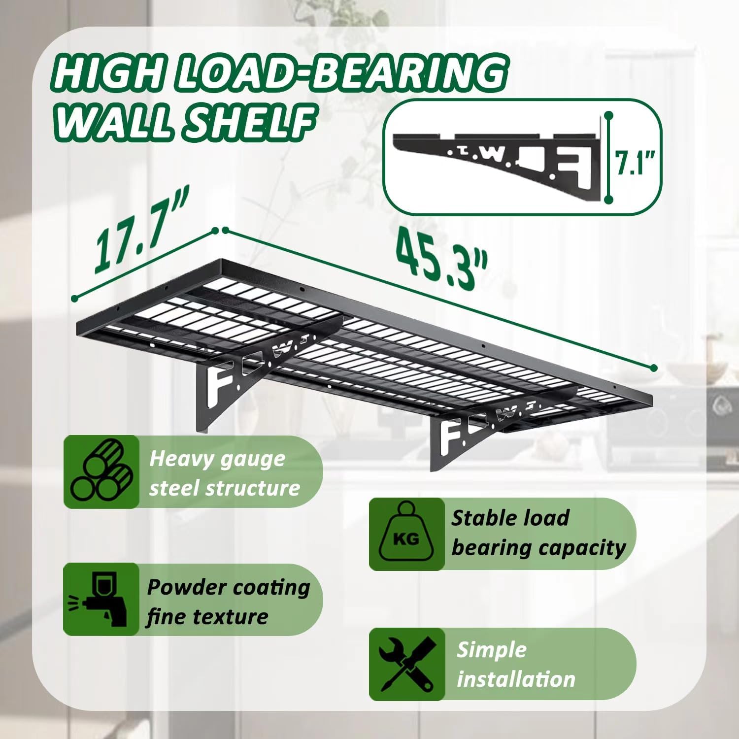 1 Pack Garage Wall Shelving, Heavy Duty 1.5' x 3.8' Wall Mount Storage Shelf with Hooks, Garage Storage Rack Floating Shelves, Holds 250 lbs Each