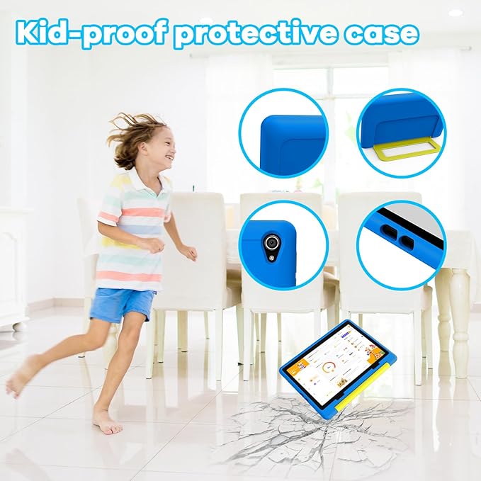 Kids Tablet｜Upgraded Android 14 Tablet 10 inch for Kids with Protective Case｜Octa-Core｜64GB｜1TB TF Card Expandable｜Dual Camera｜Parental Control｜Great Gift for Toddler(Blue)