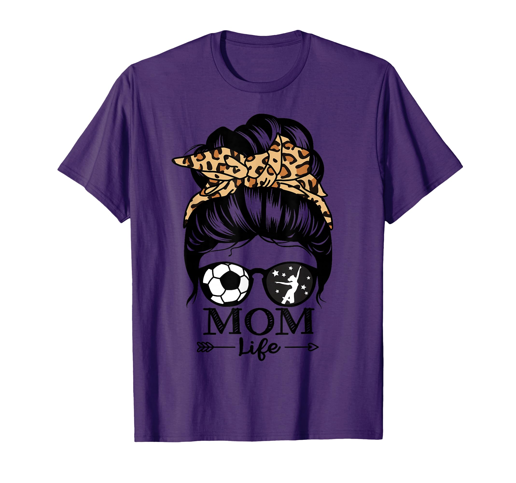 Mom Life Messy Bun Hair Funny Soccer T-Shirt - Fun Novelty Design Unisex