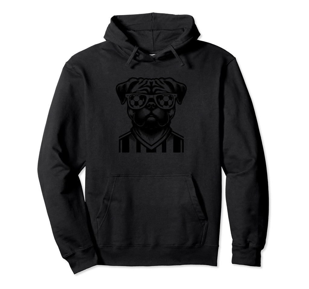 Black Silhouette Pug Dog Soccer Ball Hoodie - Streetwear Style Unisex