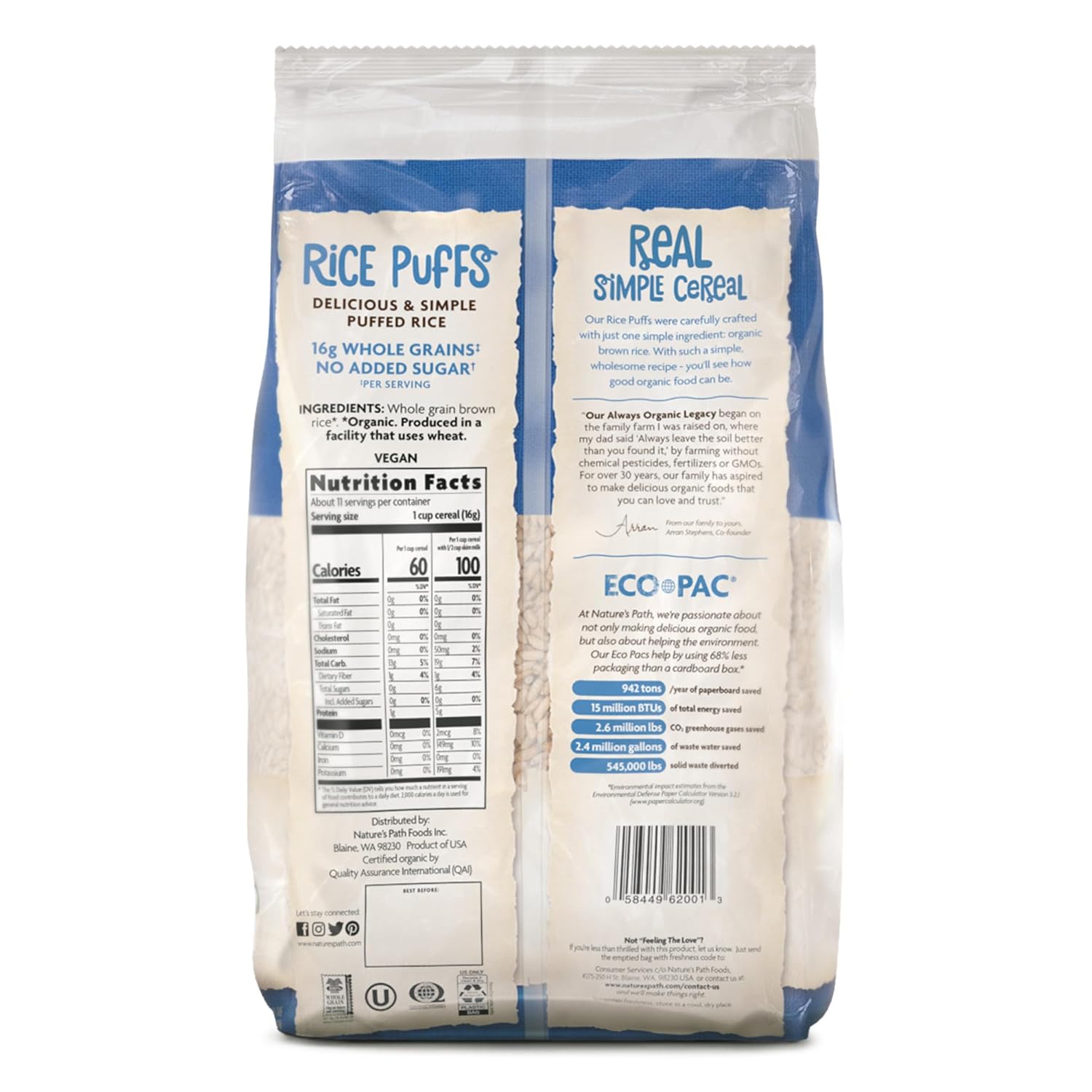 Nature's Path Organic Rice Puffs Cereal, 6 oz, Pack of 12