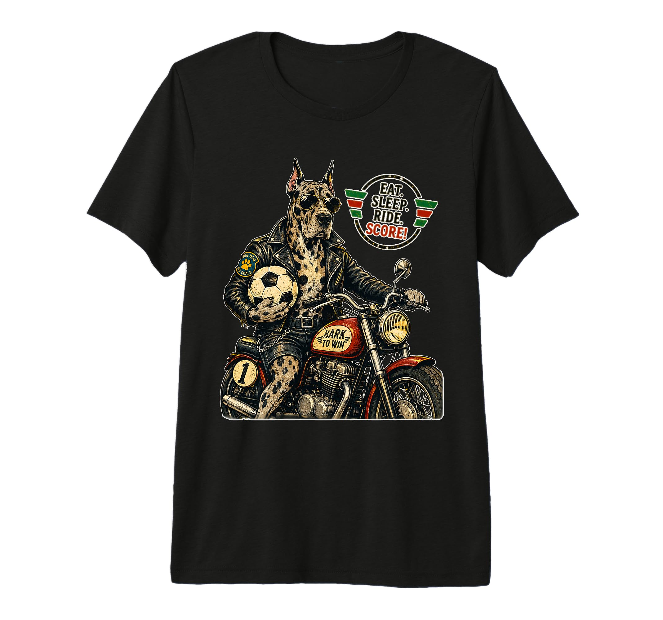 Great Dane Motorbike Love Footbal T-Shirt - Aesthetic Graphic Unisex