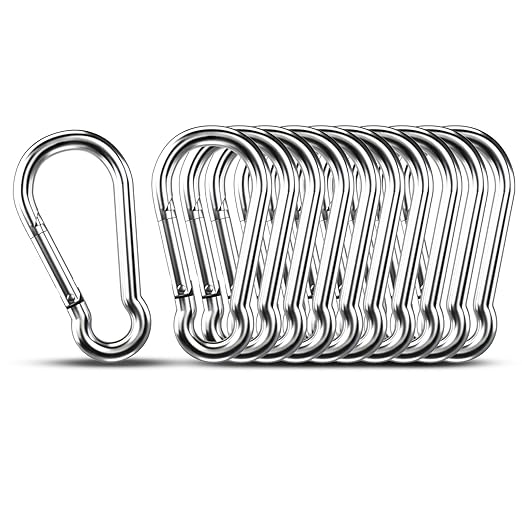 Small Carabiner Clip Hooks, 10pcs 2.36 inch Carabiners Heavy Duty, 304 Stainless Steel Spring Snap Hook Fits Camping Hiking, Metal Clips for Rope Chain Keys Rings