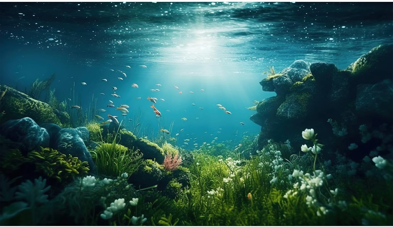 Underwater Aquarium Background Under The Sea Fish Tank Background Ocean Floor Green Aquatic Plants Aquarium Backgrounds Deep Sea Sunray Tropical Fish Aquarium Tank Backgrounds 48x24in