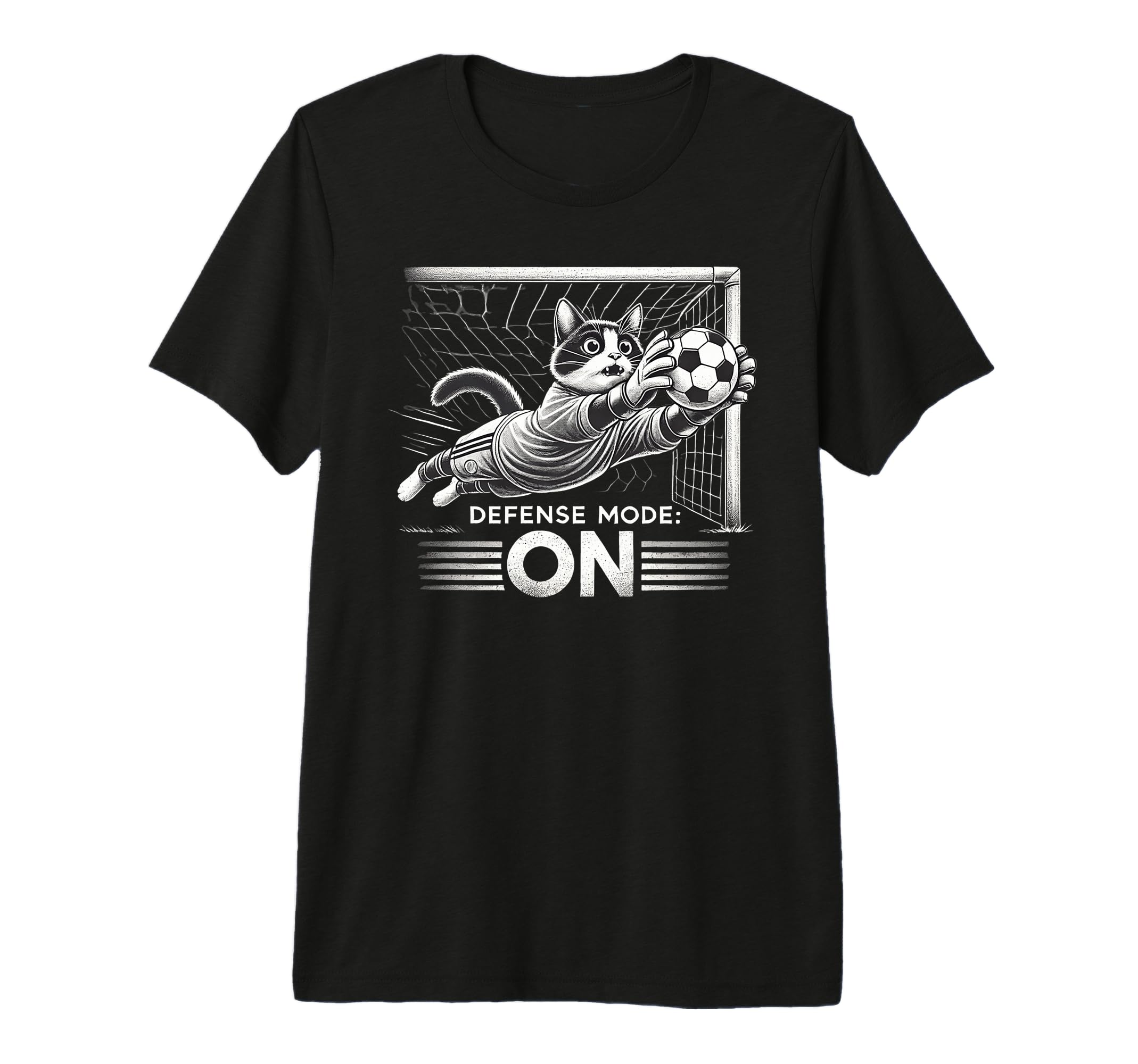 Defense Mode Soccer Goalie Athletic Kitten T-Shirt - Graphic Print Unisex