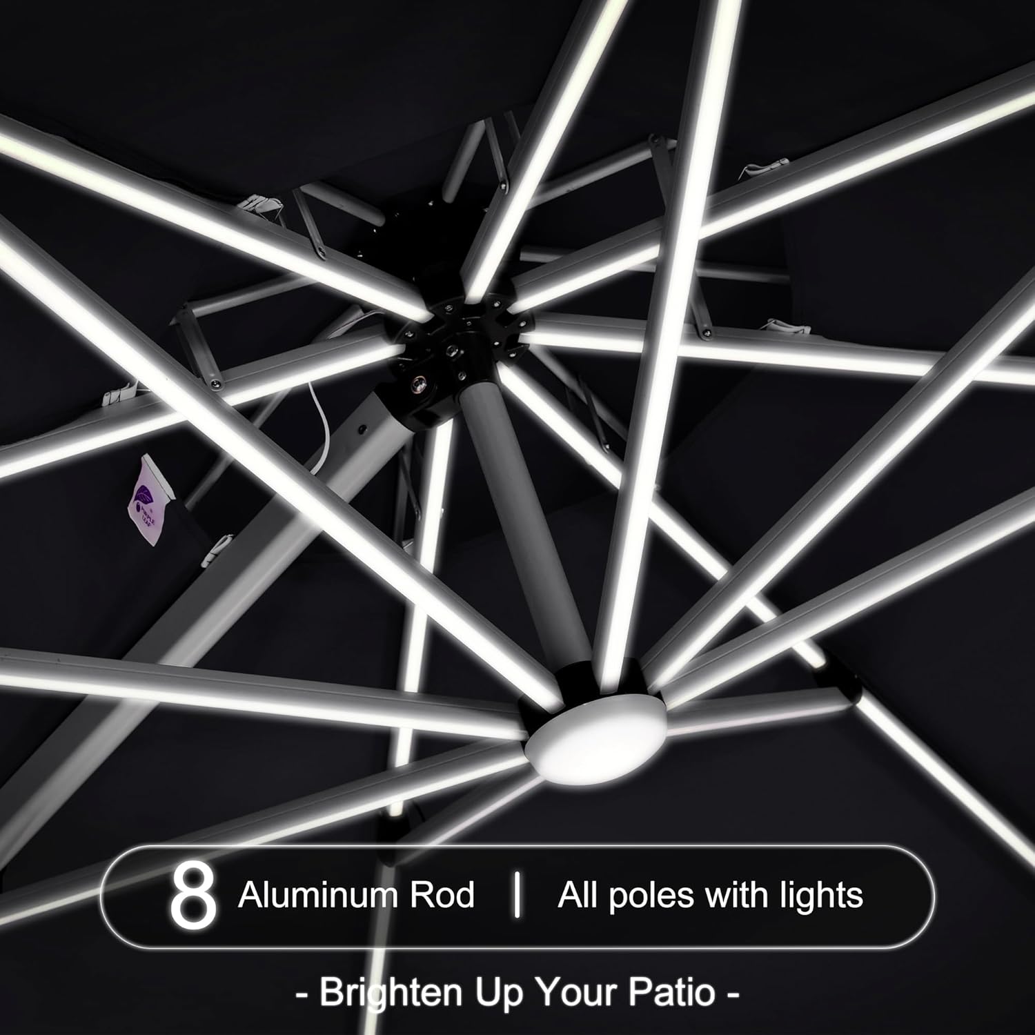 PURPLE LEAF 11ft Solar LED Patio Umbrella - Large Round Cantilever Umbrella with LED Lights, Windproof, Heavy Duty for Garden, Deck, Pool, Patio, Black