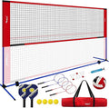 Portable Badminton Volleyball Pickleball Combo Sets with Adjustable Net (10ft Wide X 7ft Max Height) for Backyards, with Aluminum Rackets, Pickle Paddles, Carry Bag and Three Types of Balls