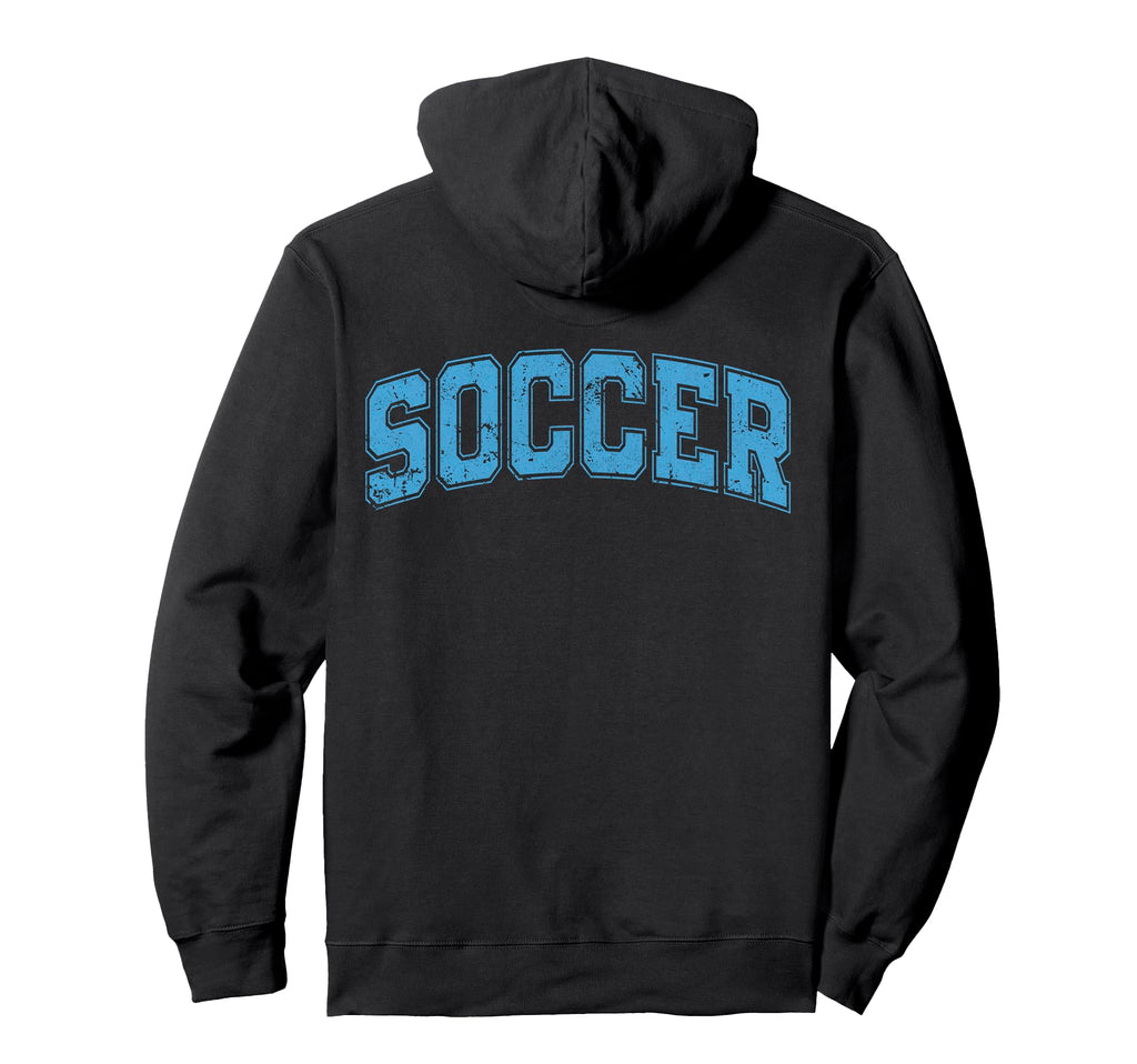 Soccer Varsity Sky Blue Text Hoodie - Unique Graphic Unisex
