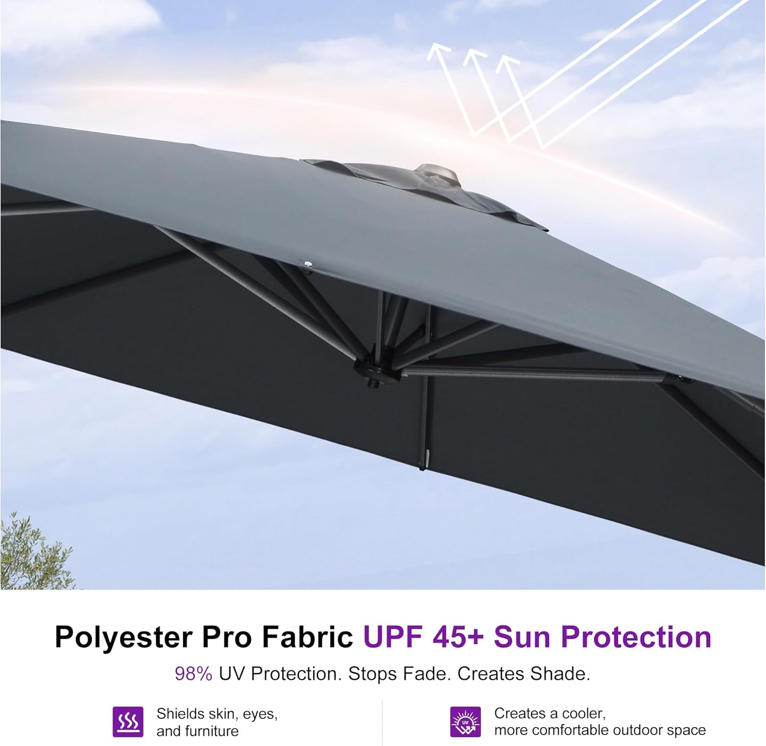 PURPLE LEAF 8 Feet Patio Umbrella Outdoor Cantilever Square Umbrella Aluminum Offset Umbrella with 360-degree Rotation for Garden Deck Pool Patio, Light Grey