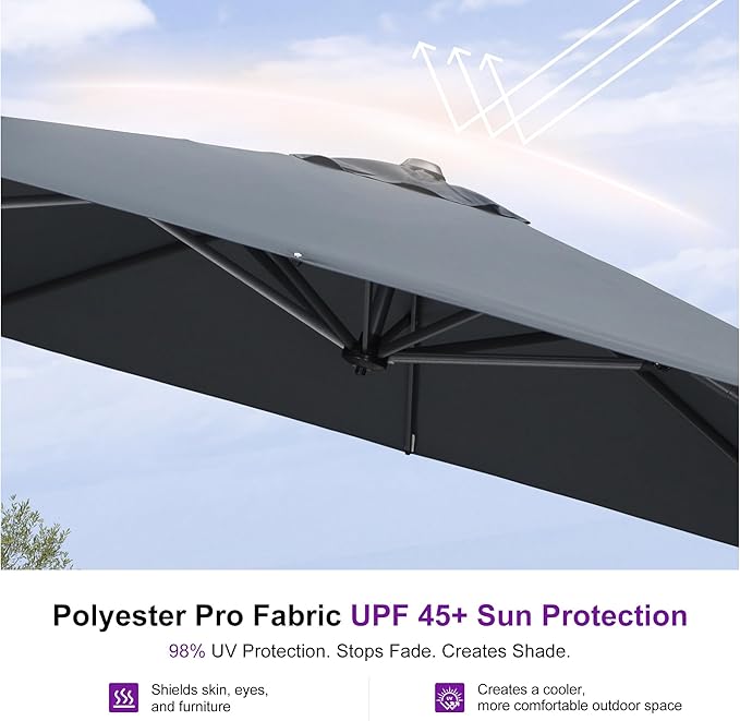 PURPLE LEAF 9 Feet Patio Umbrella with Base Outdoor Cantilever Square Umbrella Aluminum Offset Umbrella with 360-degree Rotation for Garden Deck Pool Patio, Grey
