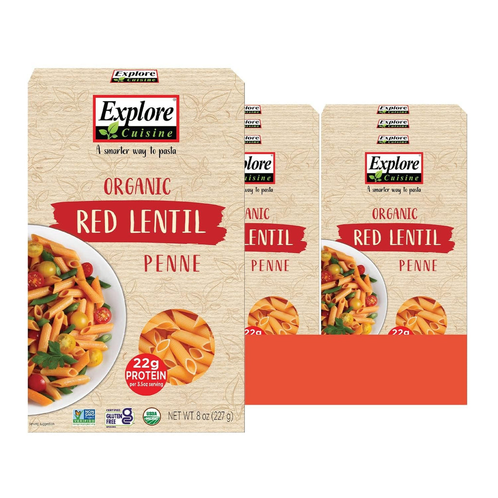 Explore Cuisine Organic Red Lentil Penne, 8 oz, Pack of 6