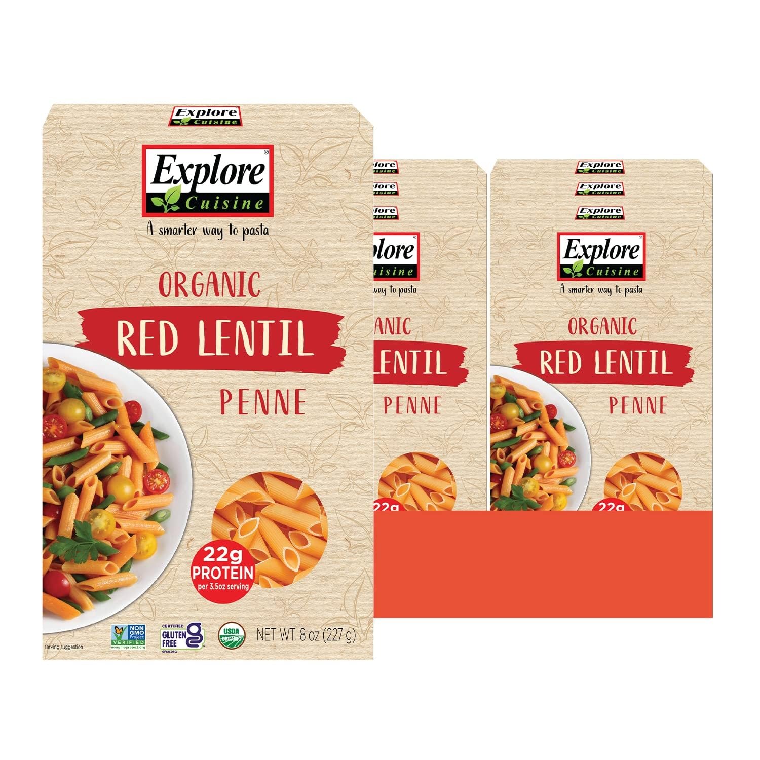 Explore Cuisine Organic Red Lentil Penne, 8 oz, Pack of 6