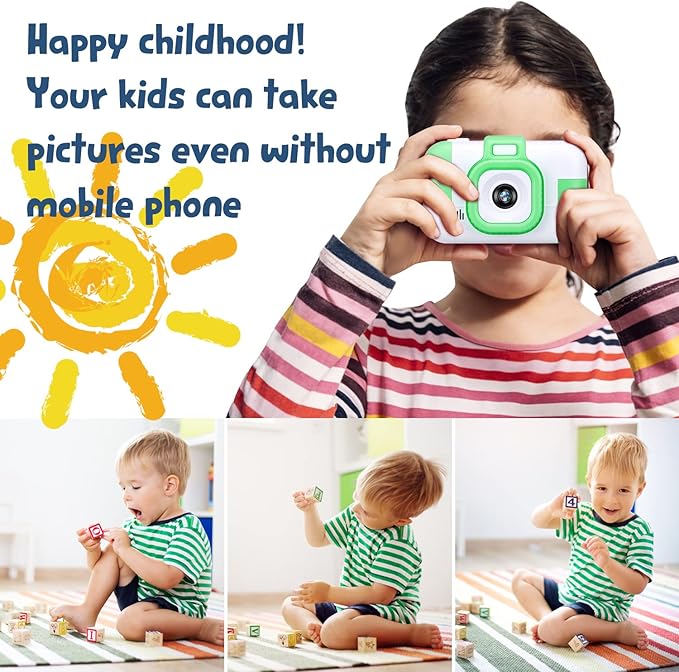 SUZIYO Kids Video Camera, Best Christmas Birthday Gifts Toys for Children, Toddlers Selfie Digital Camcorder 1080P Dual Lens 2.4 Inch HD for Age 3-8 Years Old Boys Girls with 32G SD Card, Green