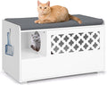 Tangkula Cat Litter Box Enclosure, Hidden Litter Box with Removable Cushion & Flip-Down Opening, Multifunctional Storage Cabinet Bench, Modern Litter Box Furniture Fits Most Litter Box (White)