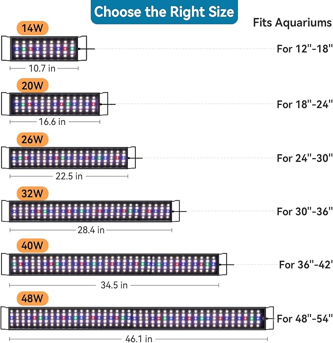 hygger Aquarium LED Light Fish Tank Full Spectrum Lighting with 24/7 Day-Night Cycle Mode & Auto On/Off Timer, 7 Color Options, Dimmable, Extendable Bracket for 48~54in Tank Plant Lights