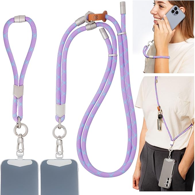 Pulpo 2-in-1 Cell Phone Wrist Strap and Lanyard Lavender & Blue - Anti Theft Phone Lanyard for Men & Women, Wrist Straps for Phones, Lanyards for Smartphones, Adjustable Cellphone Leash & Strap Tether