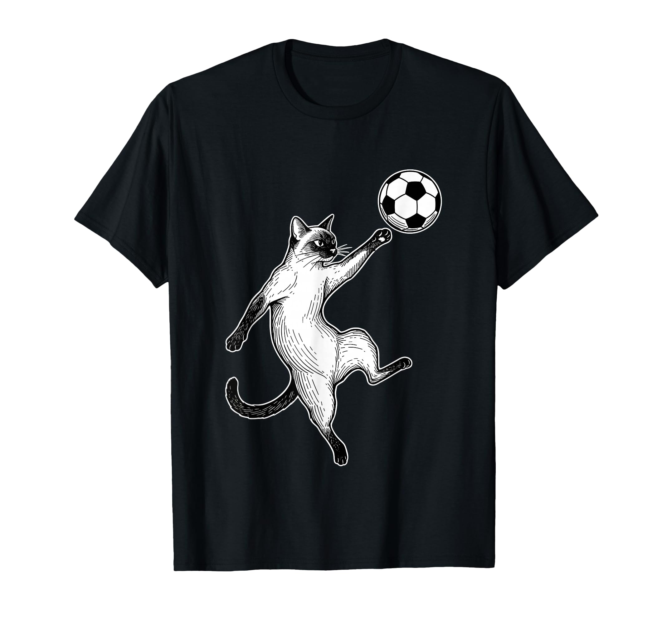 Soccer Siamese Cat Playing Ball Funny T-Shirt - Streetwear Style Unisex