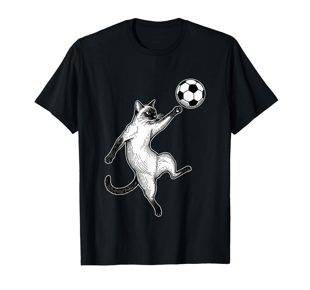 Soccer Siamese Cat Playing Ball Funny T-Shirt - Minimalist Print Unisex
