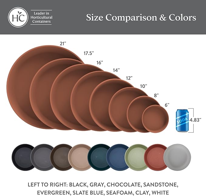 The HC Companies Flower Pot Saucers - Plastic Plant Saucer for Outdoors & Indoors - Traditional Design Plant Pot Trays for Water Drainage - Durable & Stylish Round Plant Tray (8-inch Sandstone)