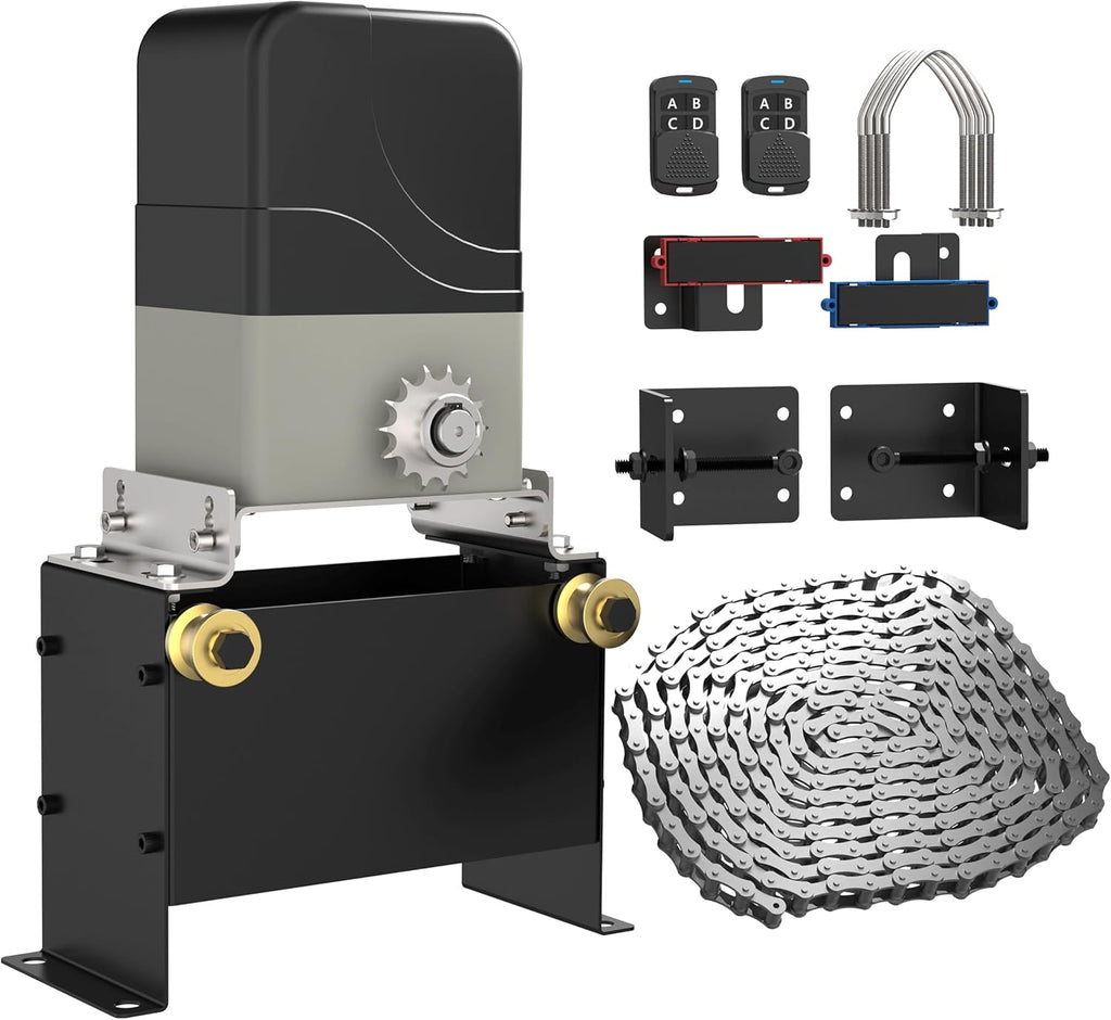 Blütezeit 1100lb Sliding Gate Opener with 40ft Visible Red Beam Photoelectric Sensor | Chain Drive Motor with 2 Remotes, 16.4ft Chains & Reflector Switch
