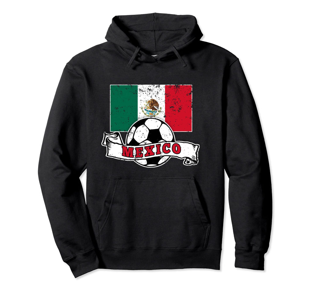 Mexico Soccer Ball And Flag Distressed Hoodie - Graphic Print for Adults