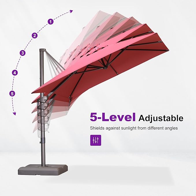 PURPLE LEAF 10' X 13' Patio Cantilever Umbrella Rectangle Umbrella Outdoor with Aluminum Offset Hanging and 360° Rotation for Pool Garden Deck Patio, Terra