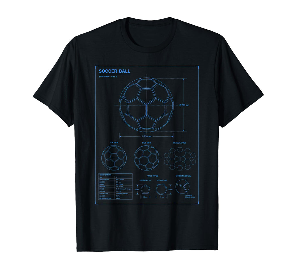 Soccer Ball Blueprint T-Shirt - Casual Everyday Wear Men Women