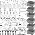 17-in-1 Pegboard Hooks Assortment - 143 Pcs 14 Sizes Peg Board Organizer Accessories Kit with 6 Pegboard Bins, 30 Silicone & 42 Stainless Steel Peg Hook Locks for 1/4" and 1/8" Pegboards Hanging Tools