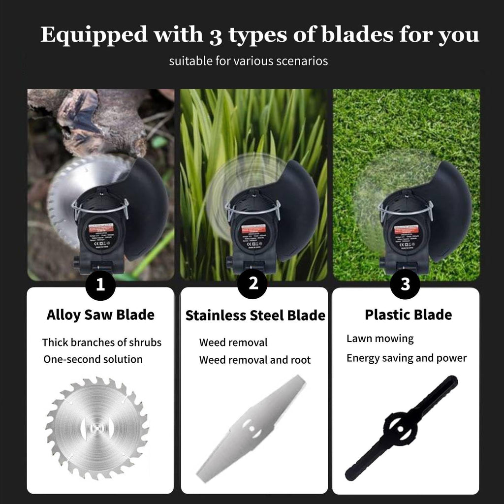 Electric Weed Wacker with Wheel, 21V Cordless Weed Eater with 2 x Batteries & 1 Charger, 3 in 1 Grass String Trimmer/Brush Cutter/Edger, Stringless Lightweight Weed Trimmer for Garden, Yard and Lawn