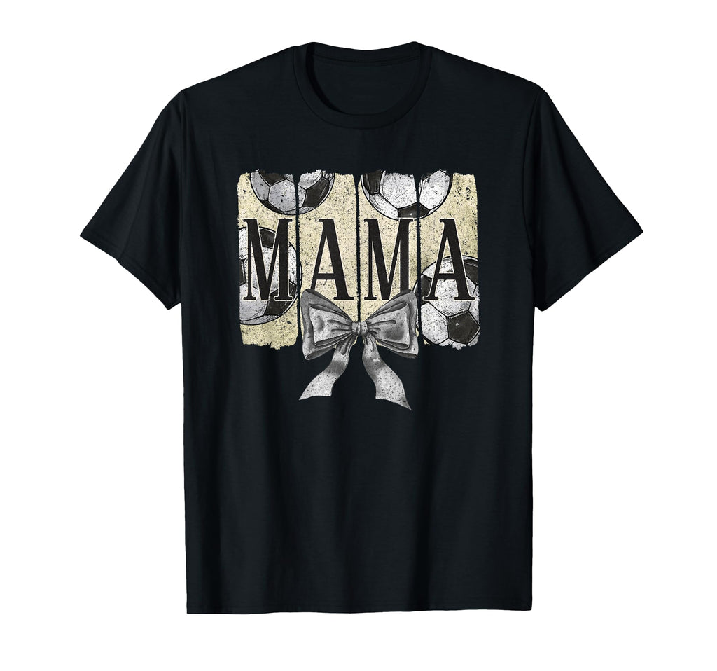 Mama Soccer Mom Bow And Soccer Balls T-Shirt - Novelty Apparel Unisex