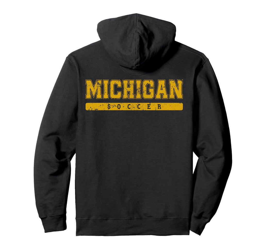 Michigan Soccer Yellow Text Hoodie - Novelty Apparel Unisex