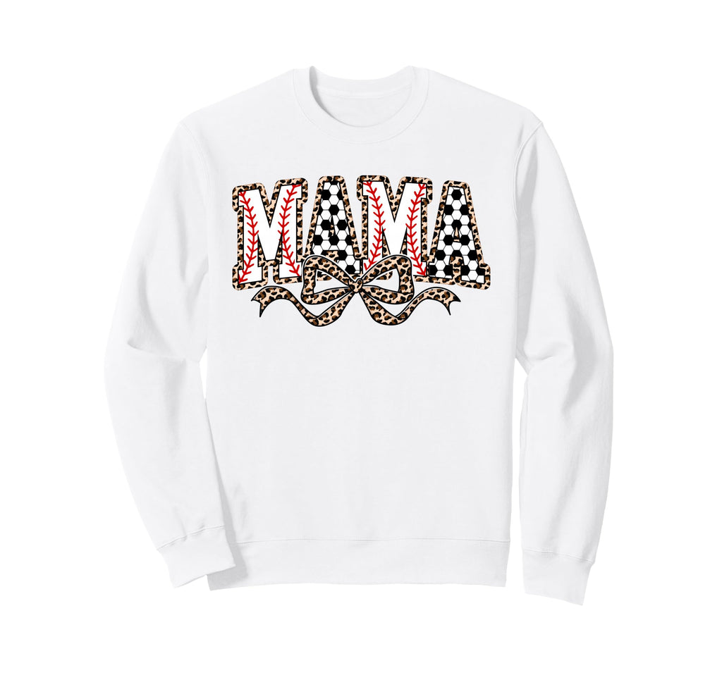 Leopard Baseball Soccer Mama Bow Sweatshirt - Novelty Apparel for Adults