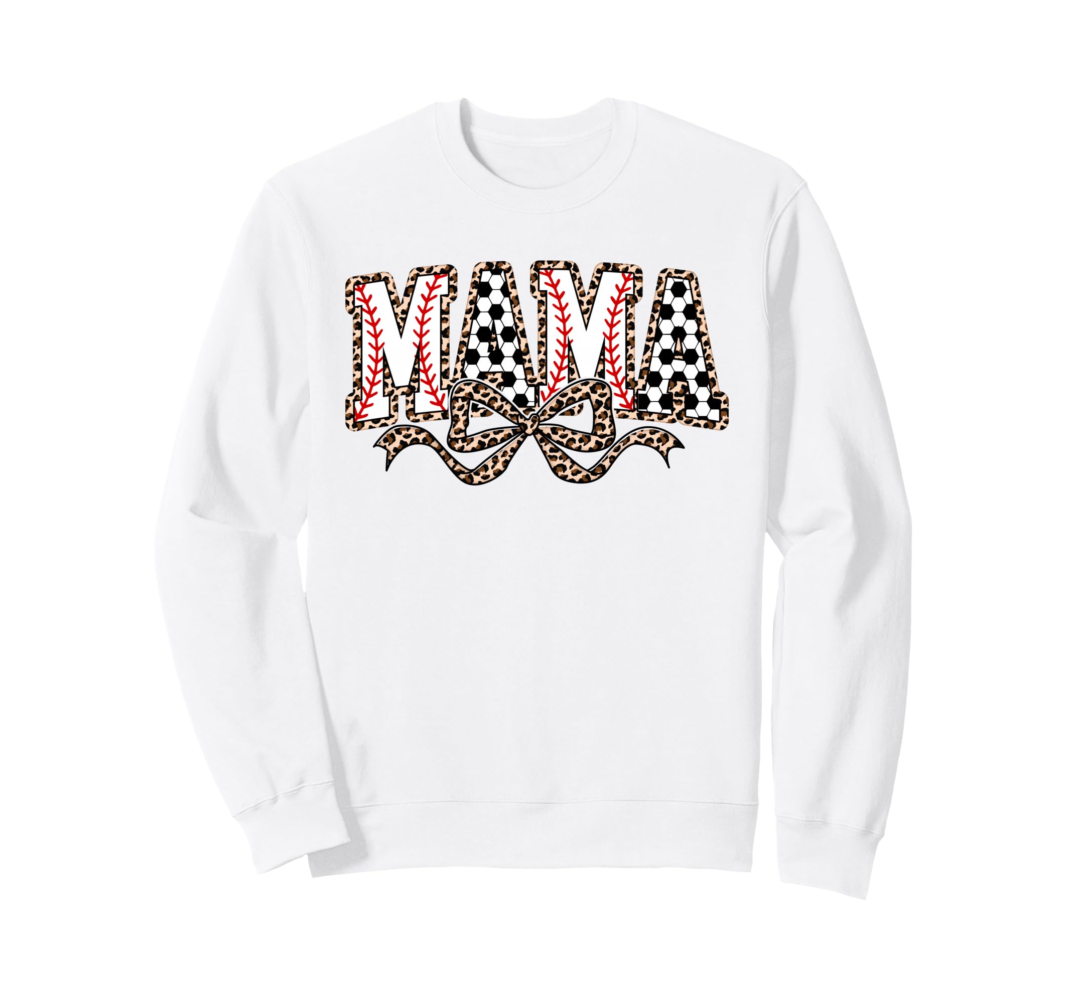 Leopard Baseball Soccer Mama Bow Sweatshirt - Novelty Apparel for Adults