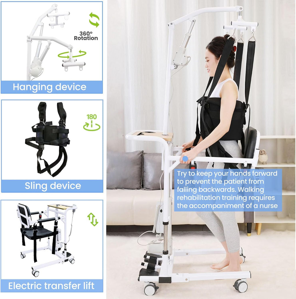Electric Patient Lift Transfer Chair,Foldable Transfer Lift Wheelchair for Home Car,Height Adjustable with Hanger Device,Portable Handicap Lift Shower Chair,Transfer Chairs for Seniors