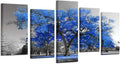 KREATIVE ARTS Canvas Print Wall Art Painting Contemporary Blue Tree In Black And White Style Fall Landscape Picture Modern Giclee Stretched And Framed Artwork (Large Size 60x32inch)