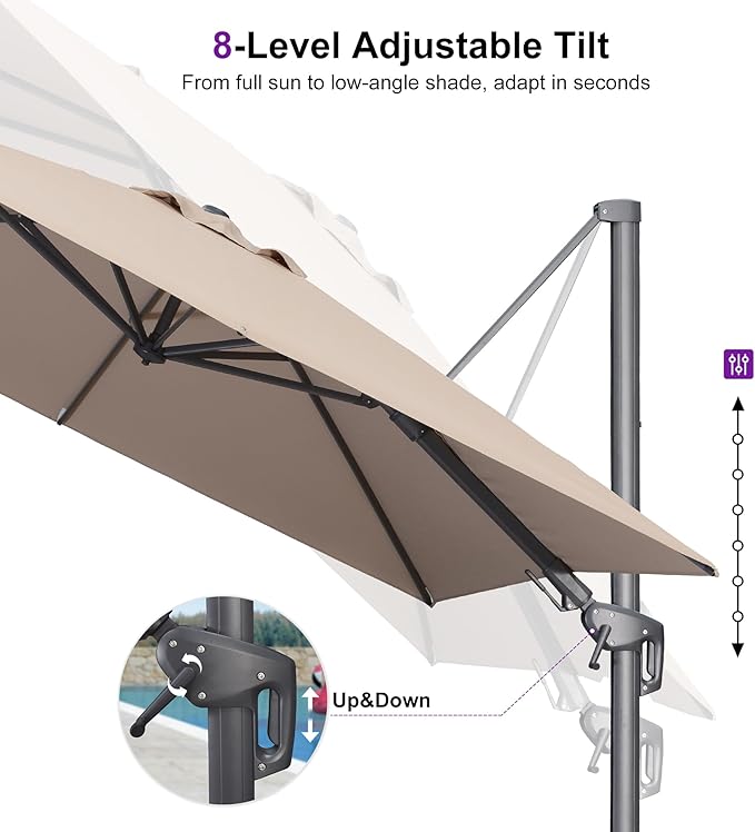 PURPLE LEAF 10' X 6.5' Left-right Tilting Outdoor Patio Umbrella Swivel Offset Cantilever Heavy Duty Rectangle Aluminum Umbrella with UV Resistant for Deck Pool Patio Backyard, Sand Dune