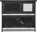 Double Level Solid Wood Rabbit Hutch Small Animal Cage for Rabbits, Guinea Pigs, Hedgehogs & Lizards Indoor/Outdoor– 2-Tier Eco-Friendly Habitat with Bedding Area, Durable & Easy to Clean