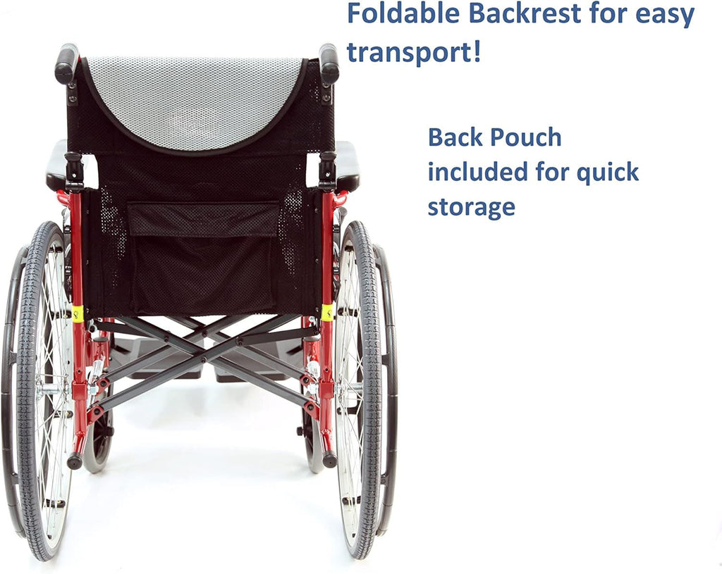 S-115 25 lbs Ultra Light Ergonomic Wheelchair with Removable Footrest Red Color