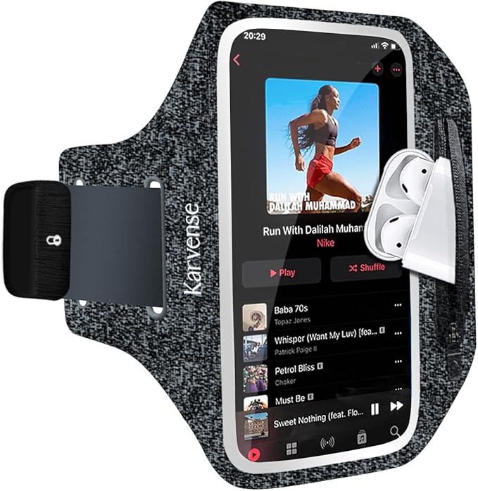 Arm Band for Phone for Running, Phone Holder for Running for iPhone & Samsung Galaxy, Cell Phone Armband Holder for Walking, Gym, Workout, w/Adjustable Strap&Zipper Pocket (Black Heather-S)