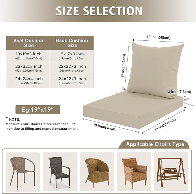Outdoor Cushions for Patio Furniture, Waterproof Outdoor Chair Cushion w/Fade-Resistant, Removable & Machine-Washable Cover, 22x22 Inch, Deep Seat Sofa/Couch Pad Replacement – Set of 4, Cream