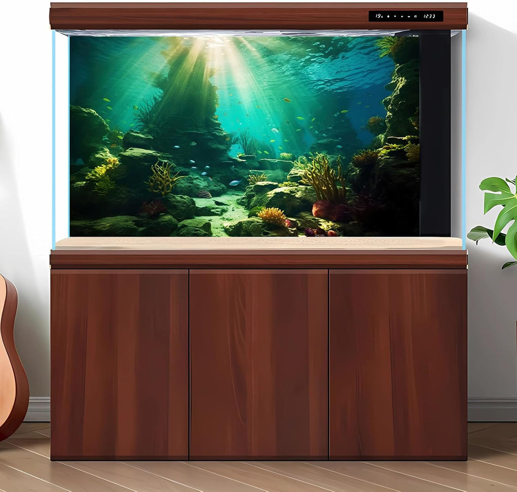 Ocean Floor Fish Tank Background Under The Sea Coral Reef Aquarium Background Tropical Fish Terrarium Backgrounds Underwater Rock Cave Sunray Fish Tank Backgrounds Decorations 24x16in