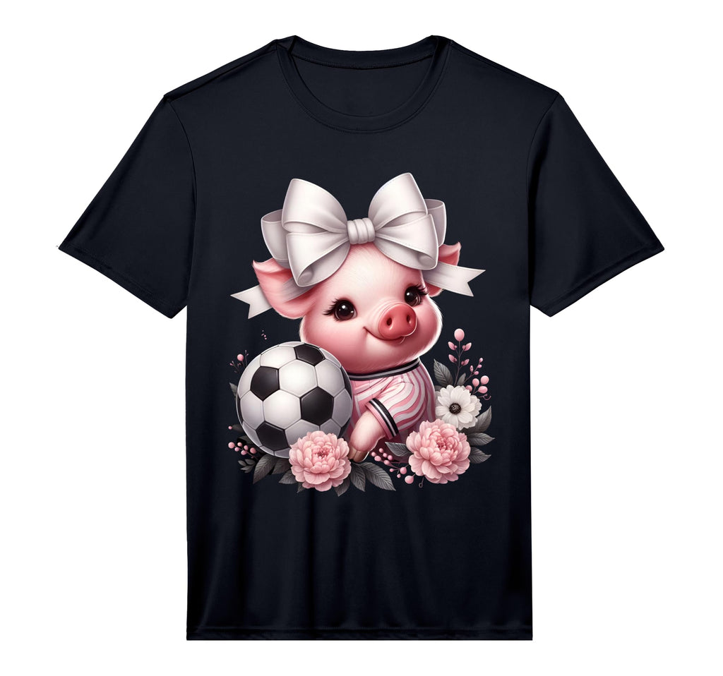 Pig White Coquette Bow Soccer Pig T-Shirt - Trendy Graphic for Adults