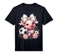 Pig White Coquette Bow Soccer Pig T-Shirt - Trendy Graphic for Adults