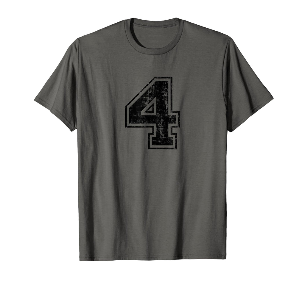 Number 4 Four Varsity Distressed T-Shirt - Casual Everyday Wear for Adults