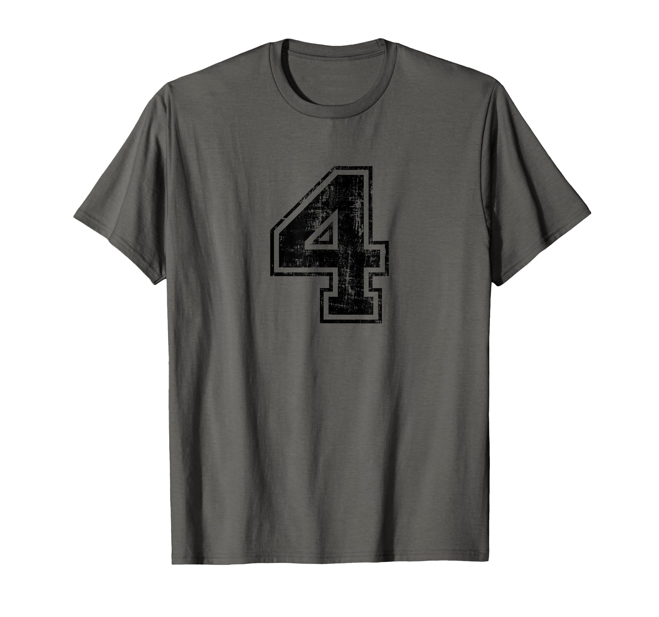 Number 4 Four Varsity Distressed T-Shirt - Casual Everyday Wear for Adults