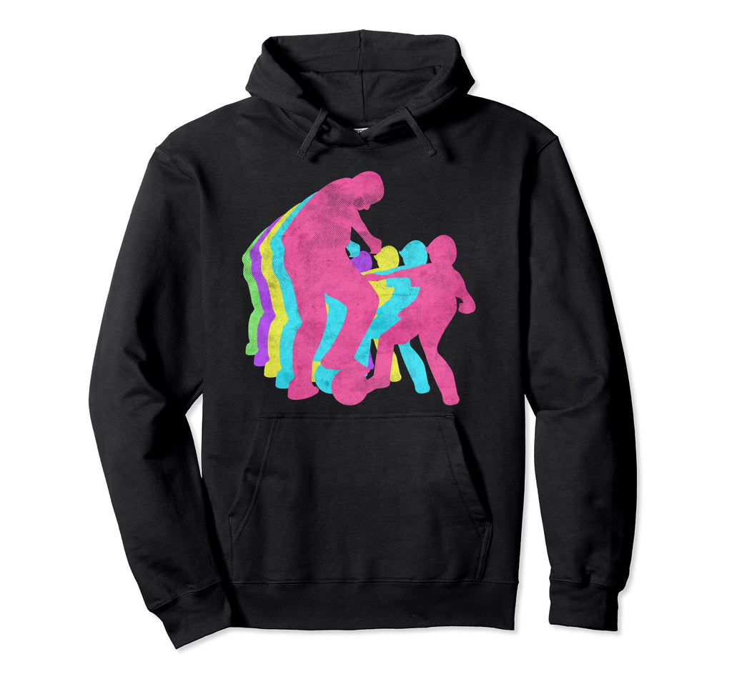 Father Playing Soccer Son Love 80S Colors Hoodie - Graphic Print Unisex