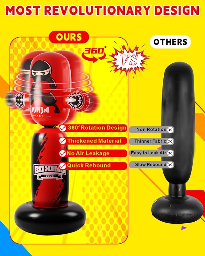 Punching Bag for Kids,New Upgraded 360°Rotating Kids Punching Bag,Inflatable Boxing Bag Toy for Boys Girls, Christmas Birthday Gift for Kids Age 3-12