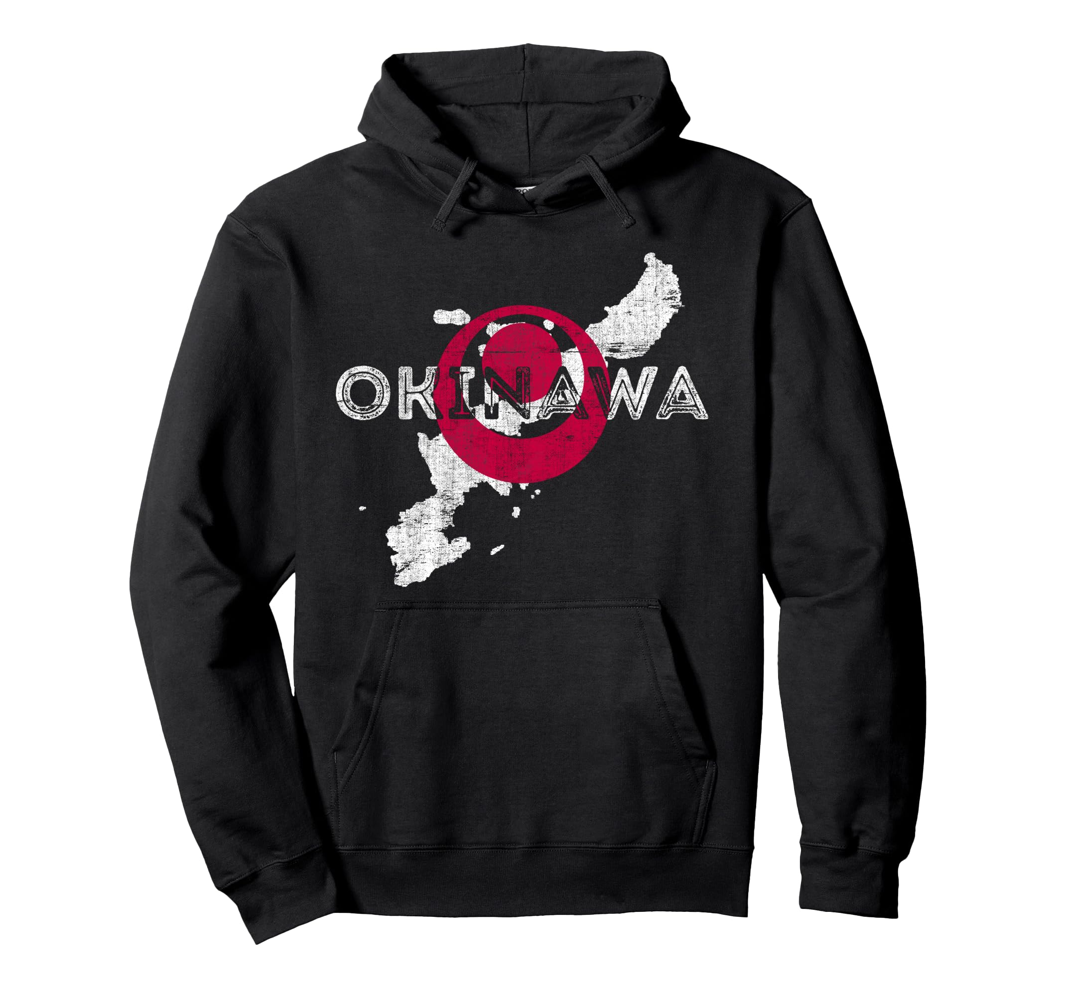 Okinawa Map And Flag Distressed Hoodie - Casual Everyday Wear for Adults