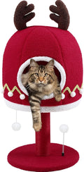 Luxury Treehouse Cat Tree for Indoor Large Cats,54.7'' Tall Modern Wood Cat Tower with 3 Level House,4*Cozy Perch,1*Soft Viewing Bed,Heavy Duty Wide Base,Sisal Scratching Post (33inch)