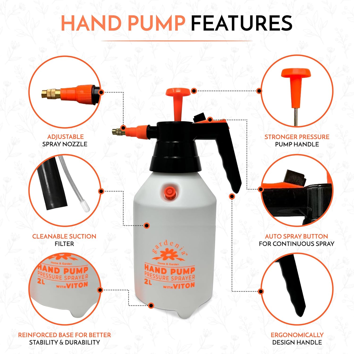 Handheld Pumping Sprayer Viton Seals Sprayers in Lawn and Garden, Spray Bottles for Cleaning Chemical Sprayer Continuous Spray Bottle for Plants 2 Pack 2L (0.53 Gal / 68oz)
